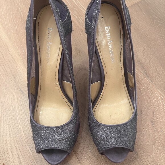 Enzo Angiolini Purple Peep-Toe Sparkling Satin Cutout Pumps. 6.5 - Picture 2 of 7